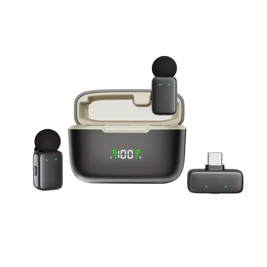 Microfono lavalier wireless con custodia ricaricabile
