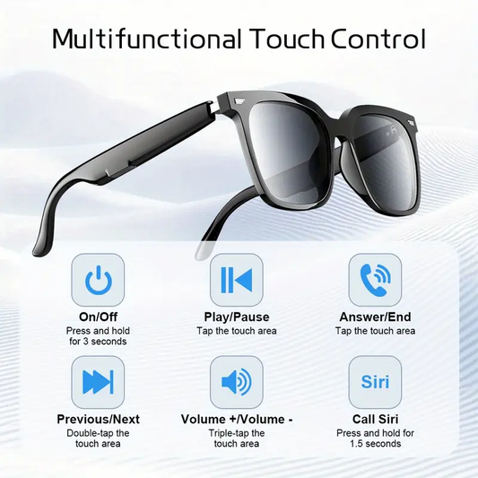 Cuffie wireless per gli occhiali, un auricolare wireless stereo 2 in 1 con microfono per chiamate e musica.