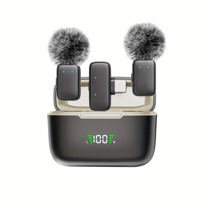 Microfono lavalier wireless con custodia ricaricabile