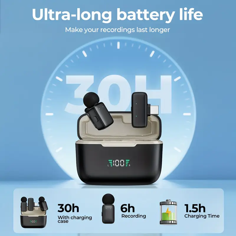 Microfono lavalier wireless con custodia ricaricabile