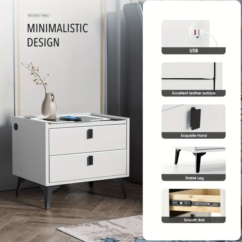 Comodino moderno con ricarica wireless e USB