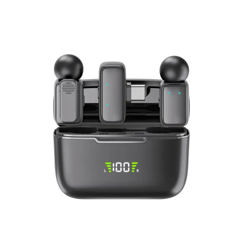 Microfono lavalier wireless con custodia ricaricabile