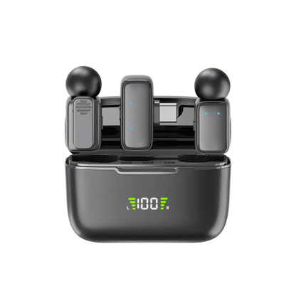 Microfono lavalier wireless con custodia ricaricabile